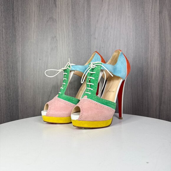 Louboutin Meree multicolor leather peep toe heels - Picture 2 of 8